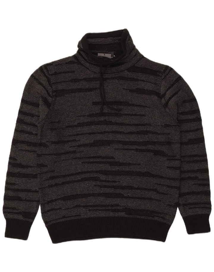Suéter masculino Dkny com gola redonda e algodão listrado preto médio