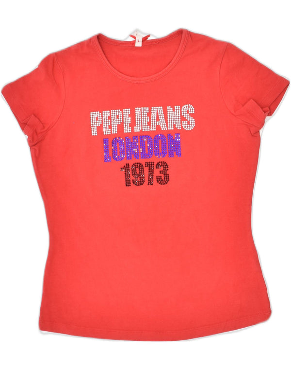 Camiseta feminina PEPE JEANS com estampa gráfica UK 8 pequeno algodão vermelho
