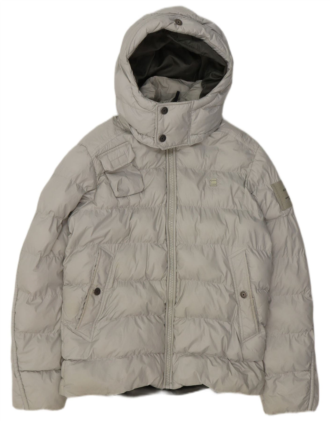 Jaqueta masculina acolchoada com capuz G-STAR UK 38 poliéster cinza médio