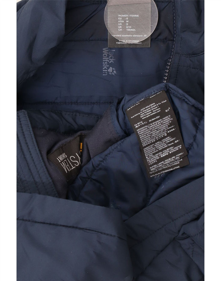 Jaqueta feminina Jack Wolfskin forro acolchoado Reino Unido 8/10 pequeno poliéster azul marinho