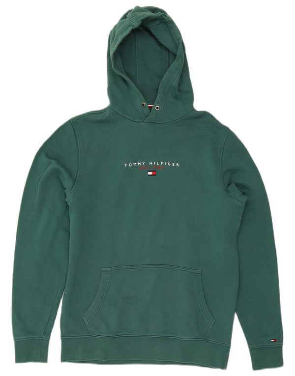 Suéter com capuz gráfico masculino Tommy Hilfiger pequeno algodão verde