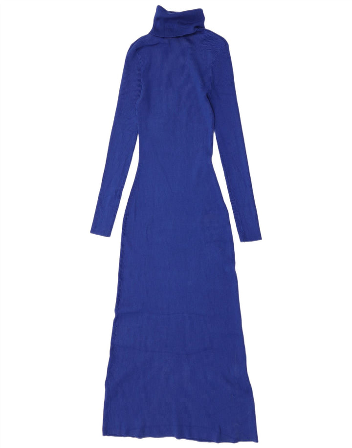 Vestido maxi feminino Zara manga comprida Reino Unido 12 viscose azul médio