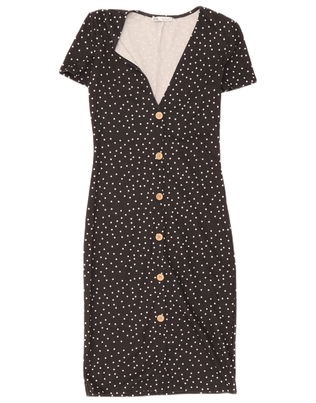 Vestido bainha feminino Zara Reino Unido 8 pequeno poliéster preto com bolinhas