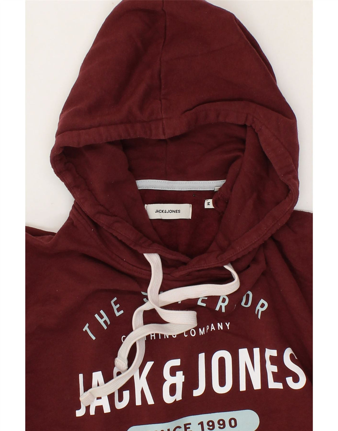 JACK & JONES Mens Graphic Hoodie Jumper Medium Burgundy Cotton Vintage Jack & Jones and Second-Hand Jack & Jones from Messina Hembry 