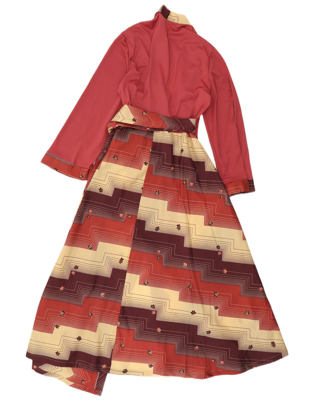 Vestido feminino vintage de manga comprida UK 14 médio multicolorido retrô
