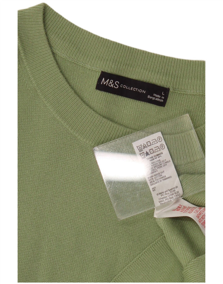 MARKS & SPENCER Womens Crew Neck Jumper Sweater UK 16 Large Green Cotton