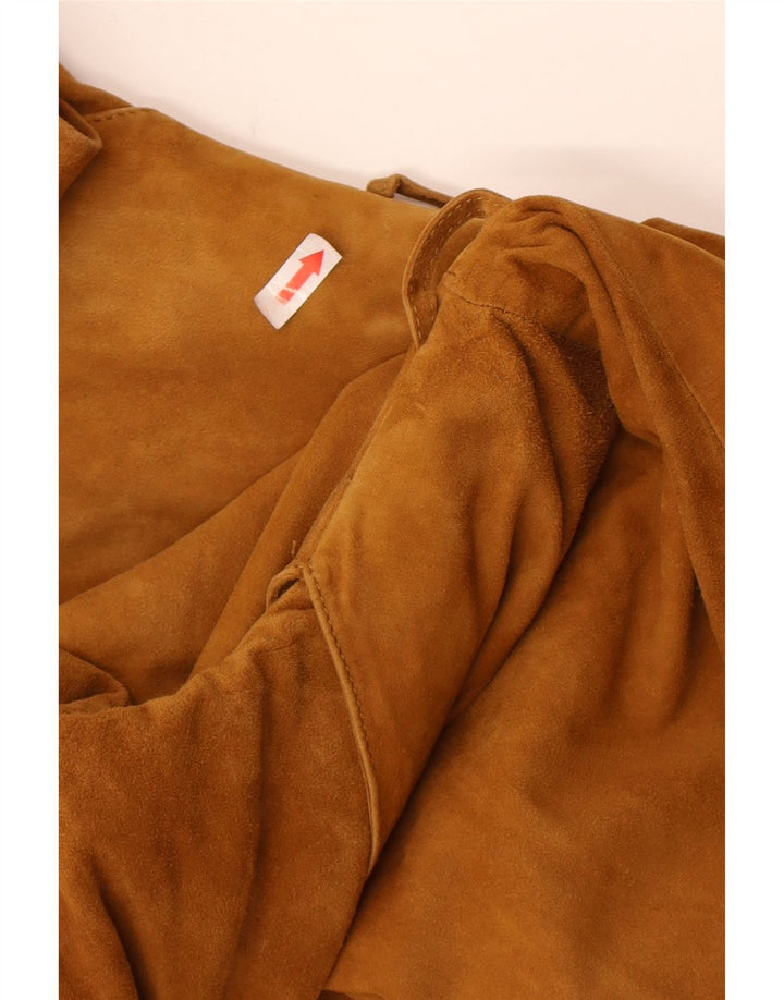 Jaqueta blazer feminina vintage de camurça com 3 botões IT 48 XL couro marrom