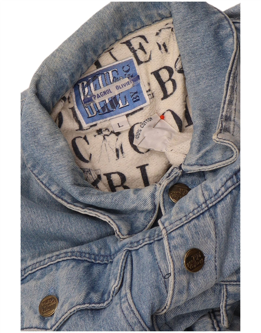 Jaqueta jeans gráfica vintage para meninos 11-12 anos grande algodão azul
