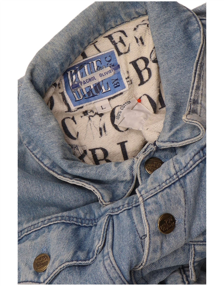 Jaqueta jeans gráfica vintage para meninos 11-12 anos grande algodão azul