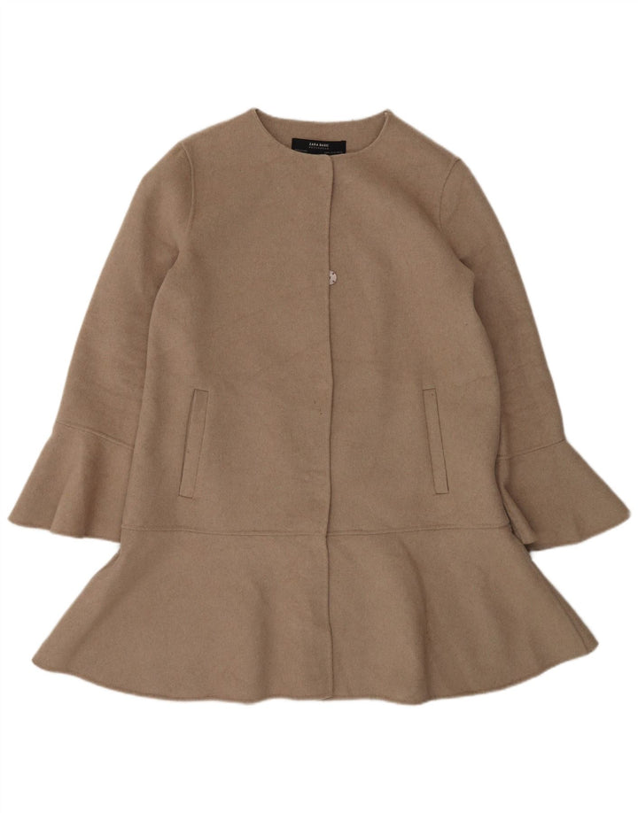 Sobretudo feito à mão feminino Zara Reino Unido 14 lã bege médio