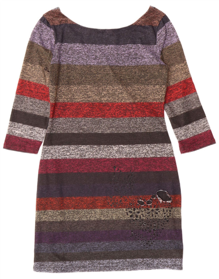 DESIGUAL Vestido feminino manga 3/4 com bainha UK 12 médio listrado multicolorido