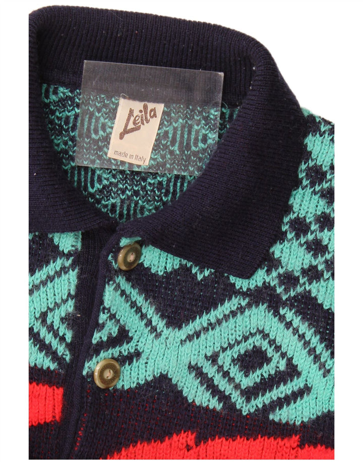 Suéter vintage masculino com gola polo IT 50 médio geométrico multicolorido