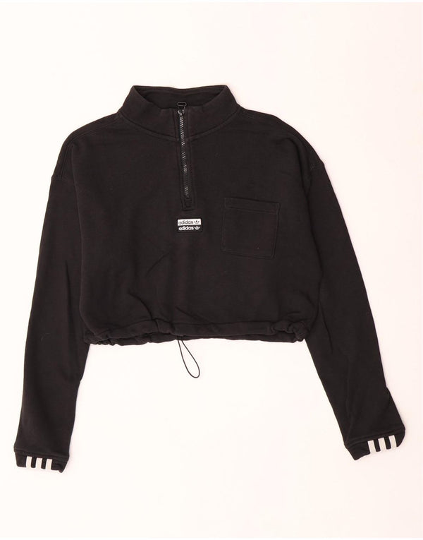 Adidas Womens Crop Zip Neck Moletom Jumper Reino Unido 12 Médio Algodão Preto
