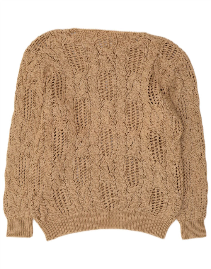 Madeleine Suéter feminino transparente com gola canoa UE 40/42 médio bege