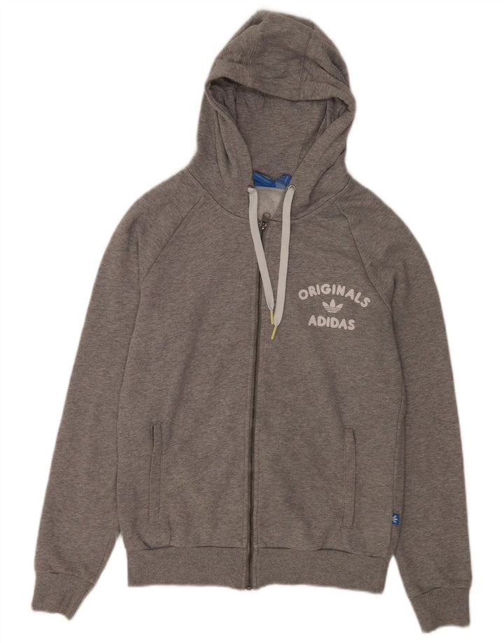 Suéter adidas feminino com capuz e zíper UK 14 algodão cinza médio