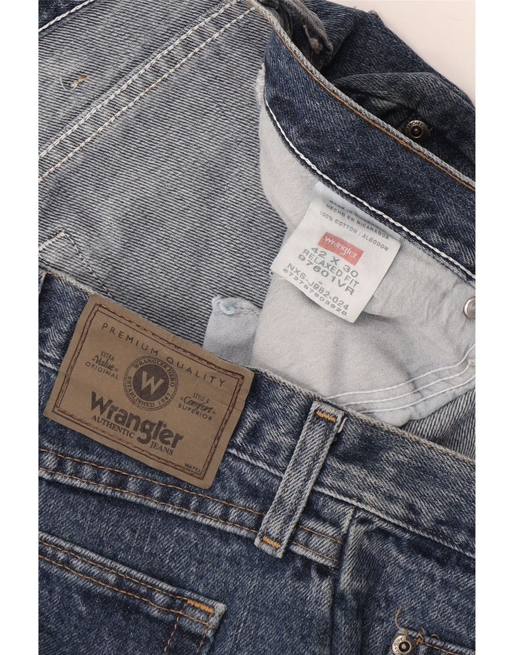 Wrangler Mens Jeans Cônicos de Ajuste Relaxado W42 L30 Azul Algodão