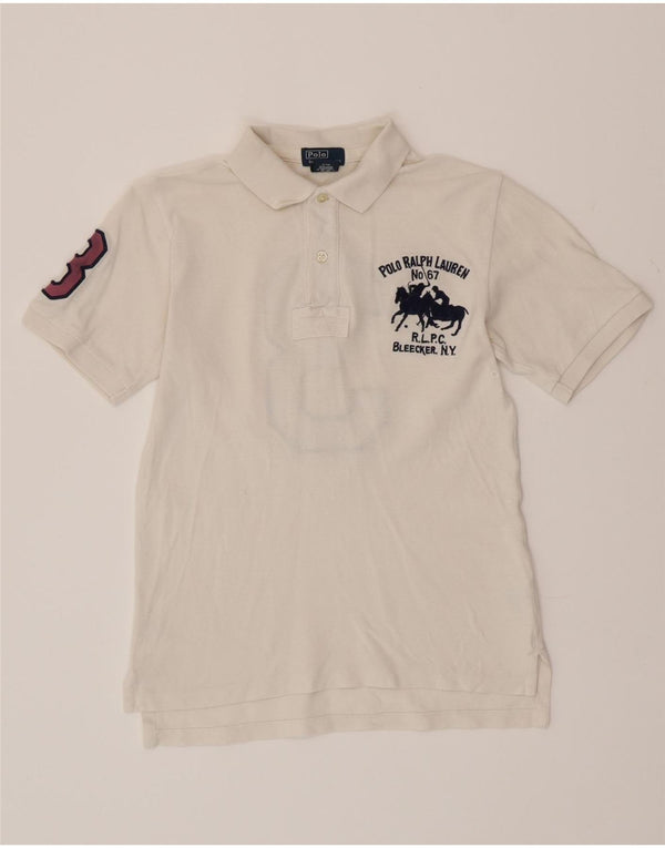 POLO RALPH LAUREN Camisa polo masculina gráfica 7-8 anos pequena algodão branco