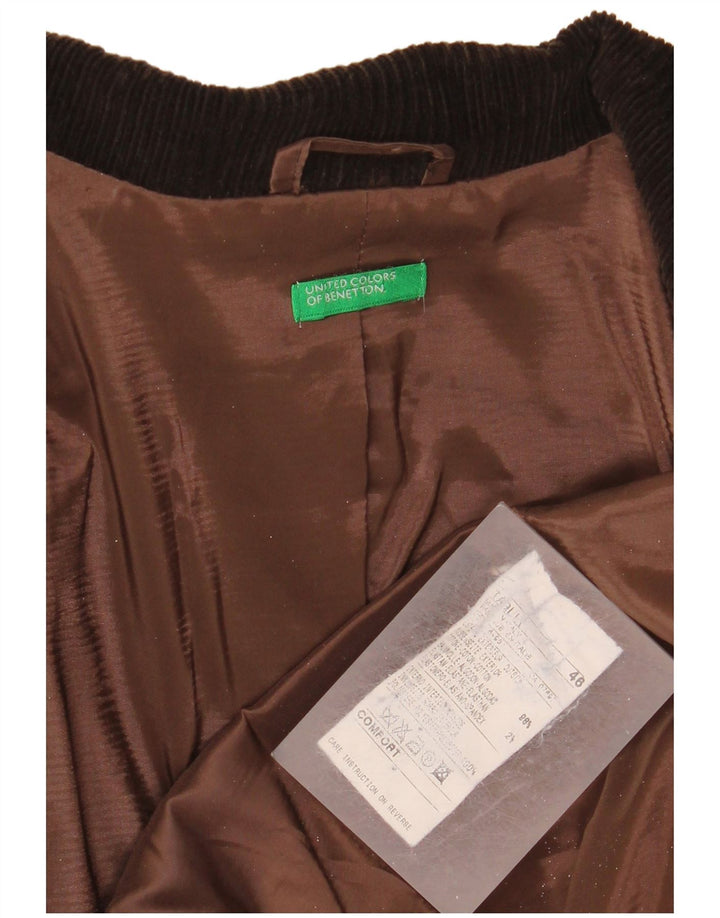 Jaqueta blazer feminina de veludo cotelê com 3 botões Benetton IT 46 grande algodão marrom