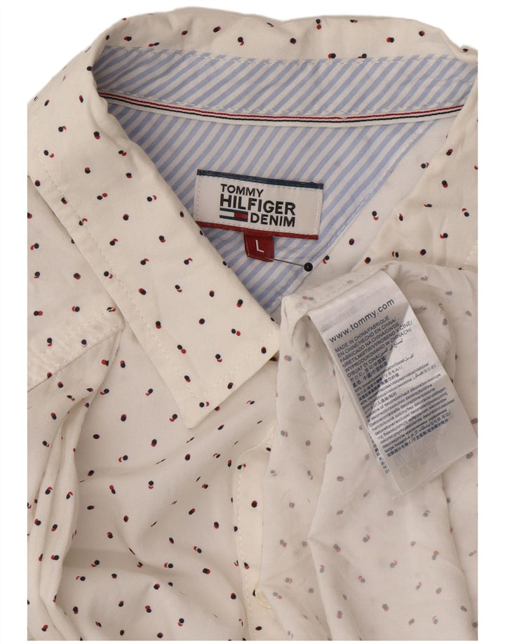 Camisa Tommy Hilfiger Feminina Reino Unido 16 Grande Lyocell Branco Manchado