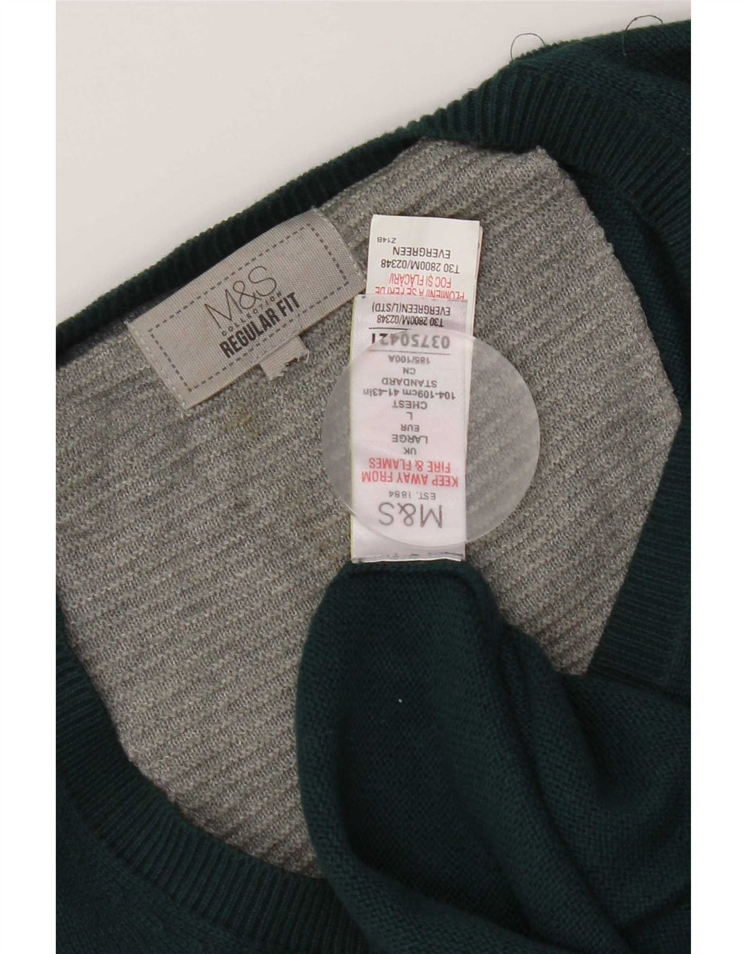 Suéter masculino Marks & Spencer com ajuste regular e decote em V, grande algodão verde