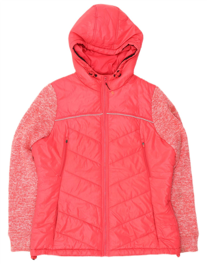 Jaqueta acolchoada com capuz feminina Superdry UK 16 grande poliéster manchado rosa