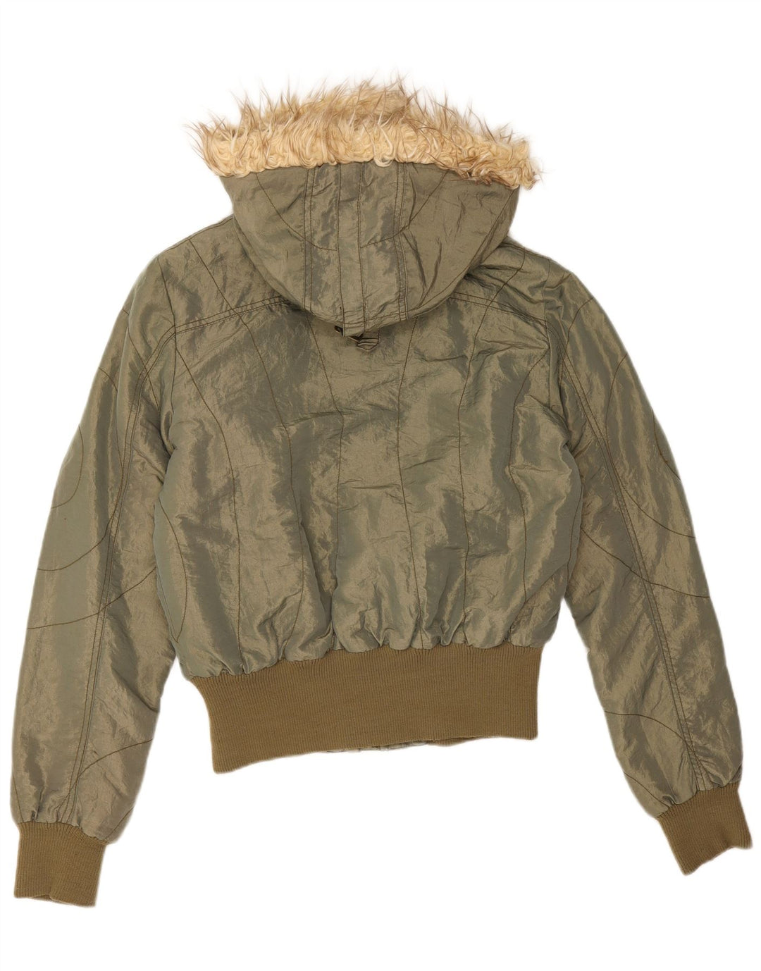 Jaqueta feminina acolchoada com capuz Calliope Reino Unido 16 grande nylon cáqui