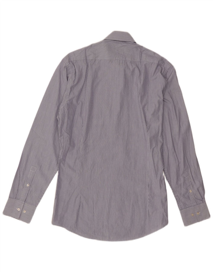 Camisa masculina French Connection tamanho 15,5 algodão listrado azul médio