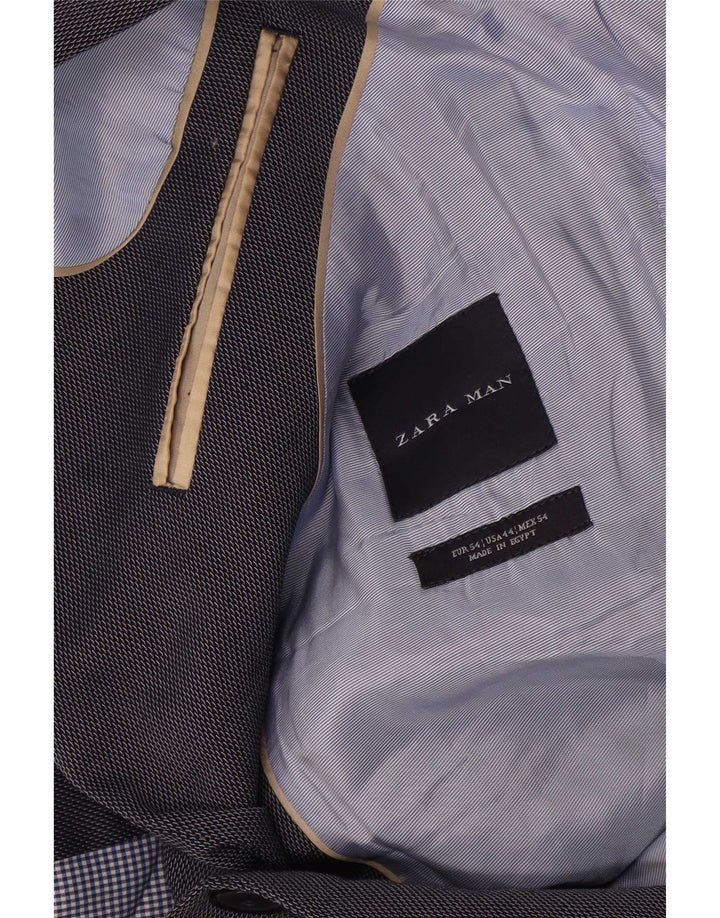 Jaqueta blazer masculina Zara com 2 botões EU 54 XL azul marinho poliéster