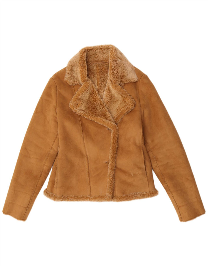 Jaqueta Sherpa Feminina Vintage UK 12 Acrílico Bege Médio