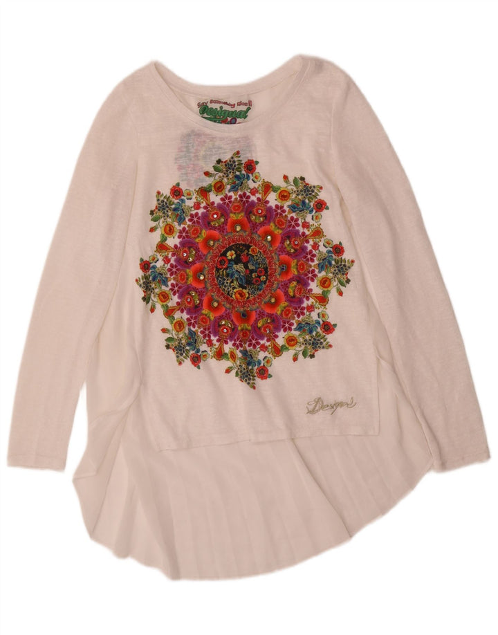 Desigual Top túnica feminina gráfica Reino Unido 10 pequeno floral branco
