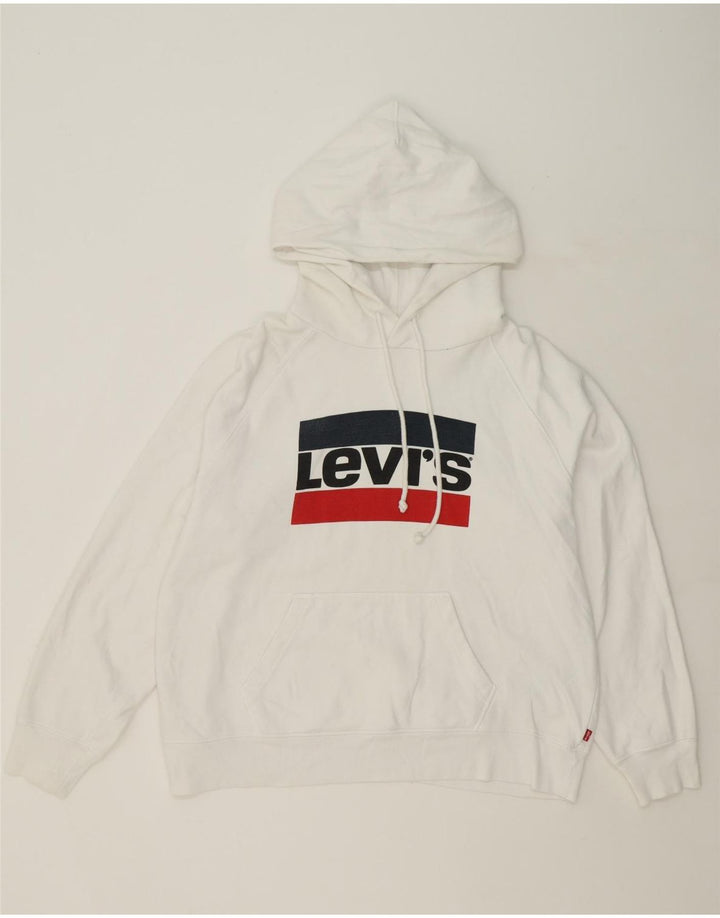 LEVI'S Womens Graphic Hoodie Jumper UK 16 Large White Cotton Vintage Levi's and Second-Hand Levi's from Messina Hembry 