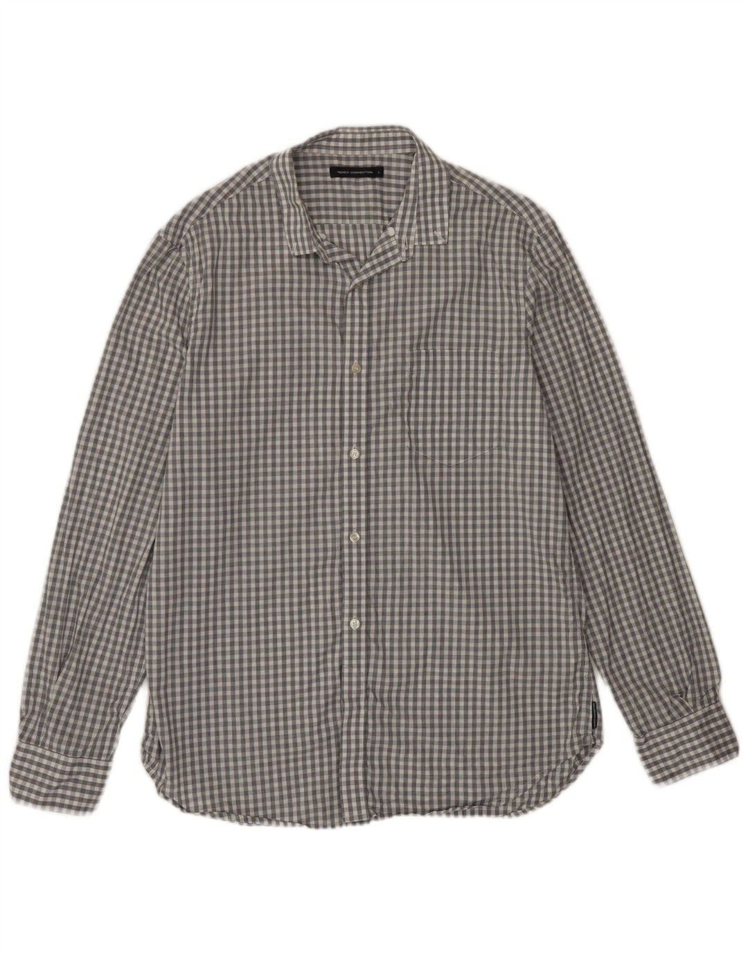 Camisa masculina French Connection grande algodão guingão cinza