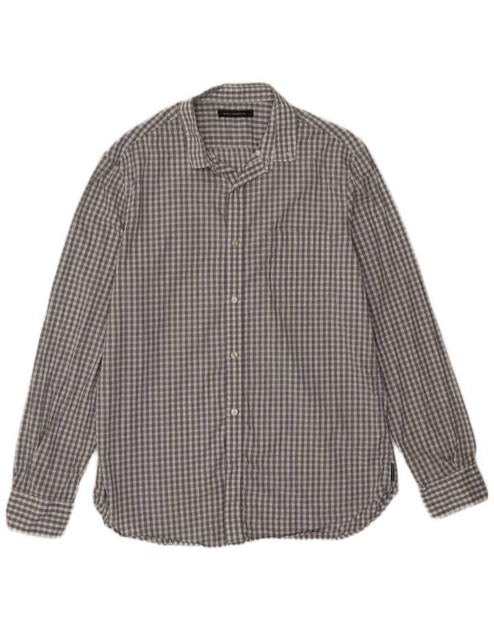 Camisa masculina French Connection grande algodão guingão cinza