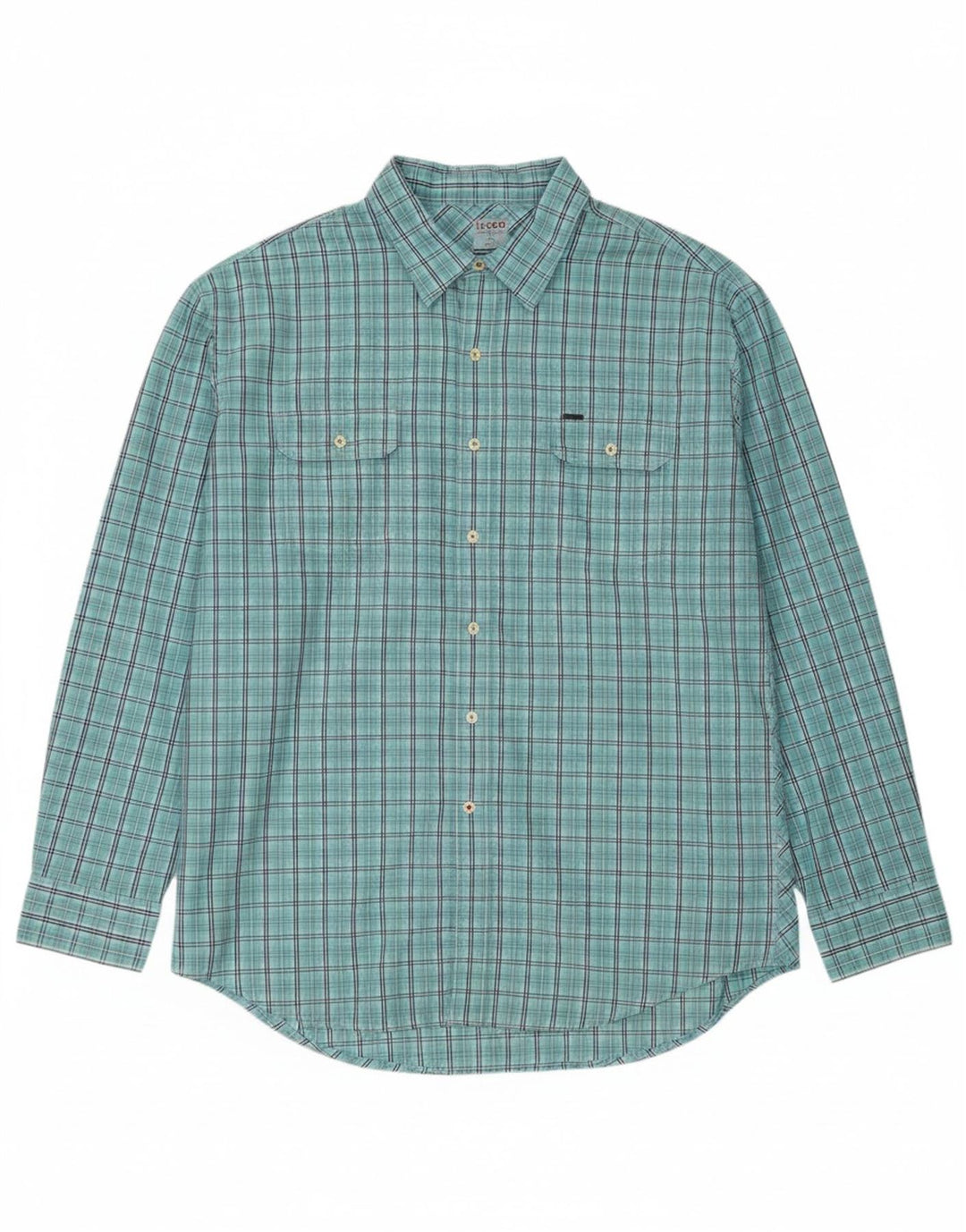 Camisa masculina grande e alta IZOD 2XL algodão xadrez azul
