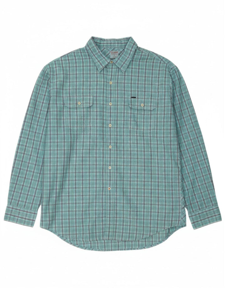 Camisa masculina grande e alta IZOD 2XL algodão xadrez azul