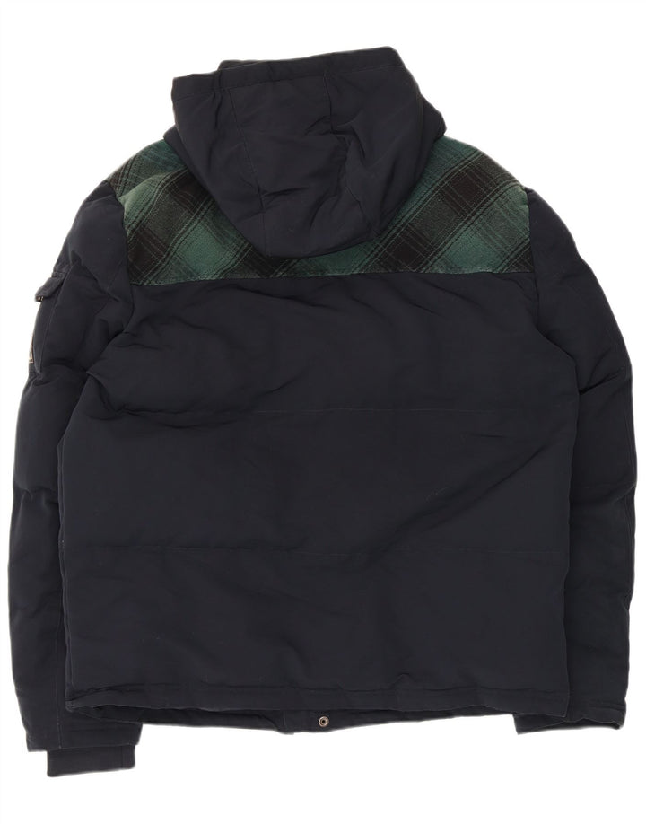 Jaqueta de esqui com capuz masculina Superdry UK 42 XL poliéster xadrez azul marinho