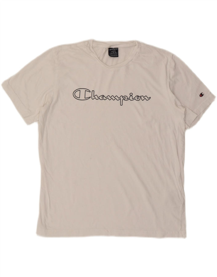 CAMPEÃO Camiseta masculina gráfica grande algodão branco