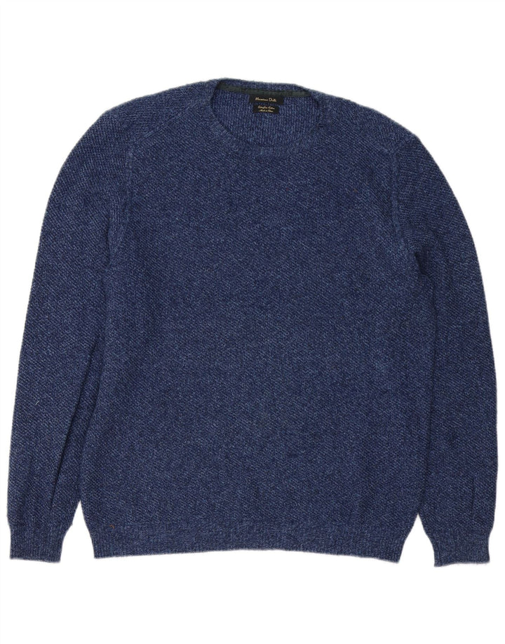 Suéter masculino Massimo Dutti com gola redonda, algodão azul marinho médio