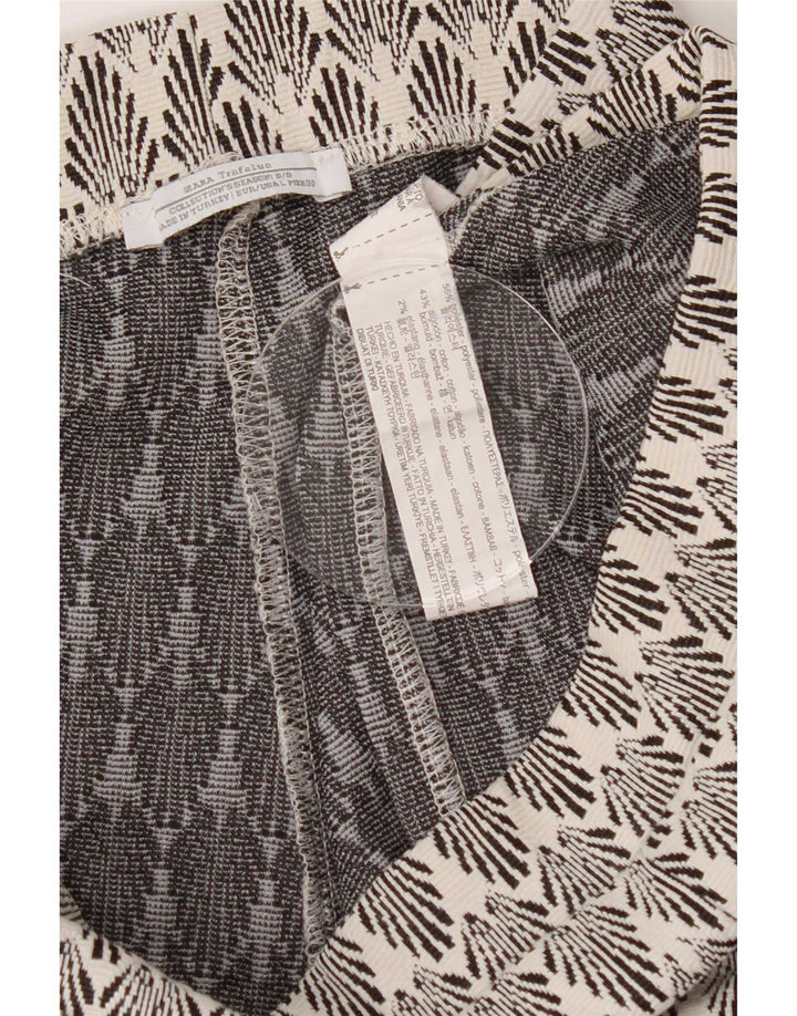 Zara Womens Abstract Pattern Hot Pants Grande W30 Poliéster Branco