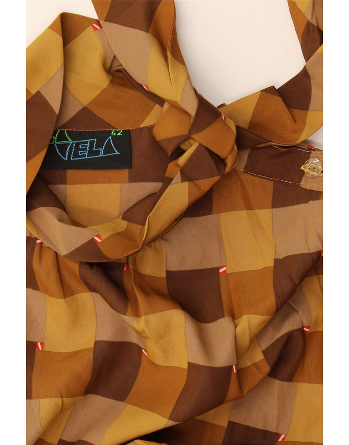 Vestido feminino vintage manga comprida linha A IT 42 xadrez marrom médio