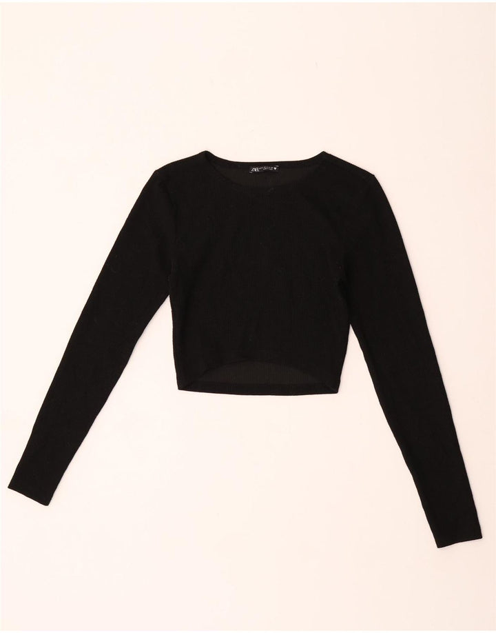 Zara Crop Top Feminino Manga Longa UK 12 Poliéster Preto Médio