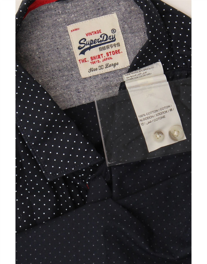 Camisa masculina Superdry XL azul marinho bolinhas algodão