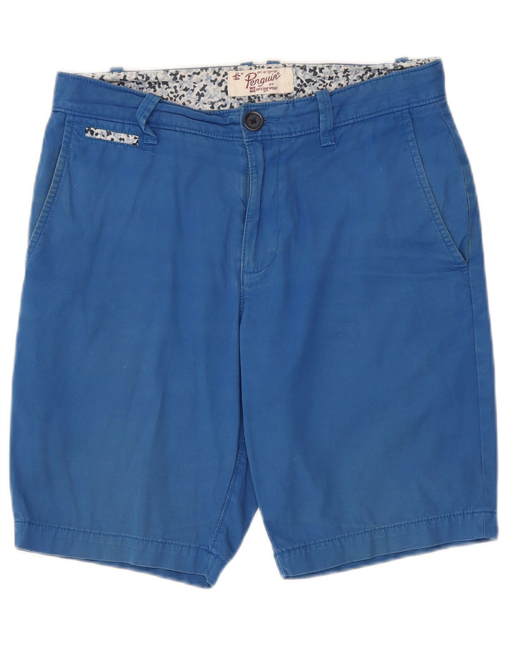 Penguin Mens Chino Shorts W30 Algodão Azul Médio