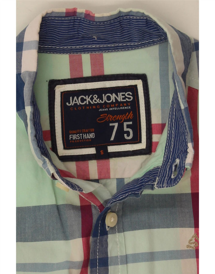 Camisa masculina de manga curta Jack & Jones pequena xadrez verde