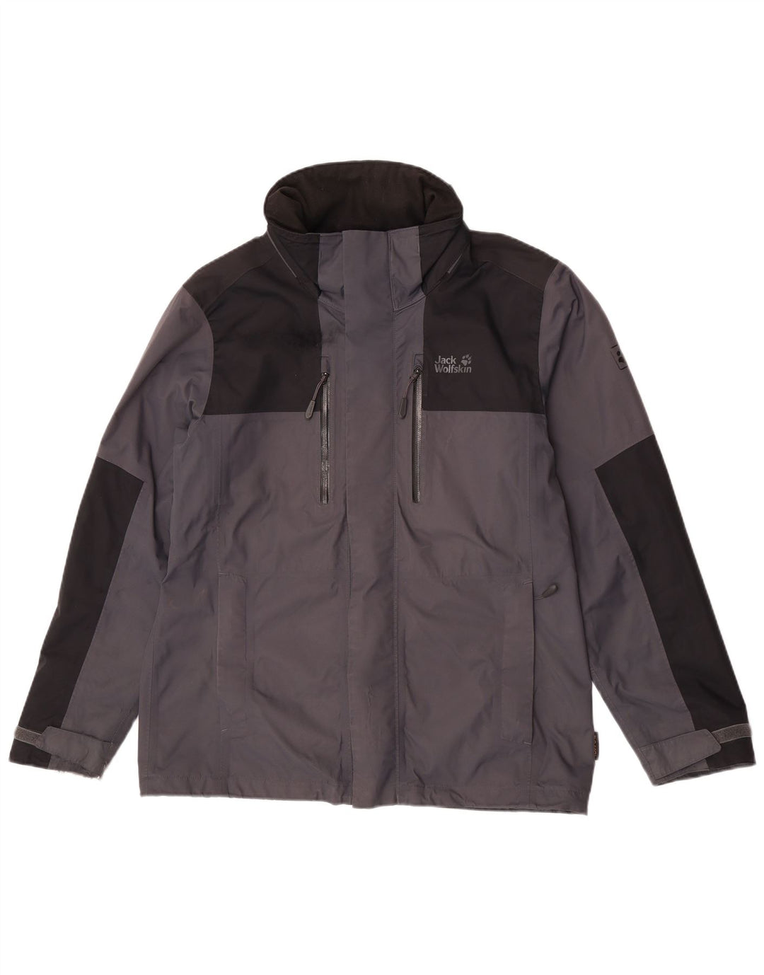 Jaqueta de chuva masculina Jack Wolfskin Reino Unido 36/38 cinza médio colorblock poliamida