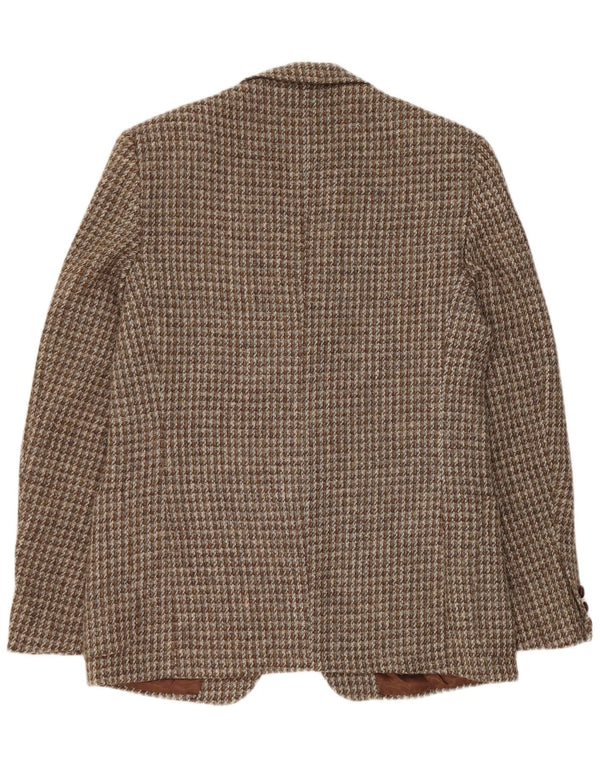 Jaqueta blazer masculina de 2 botões Harris Tweed UK 42 XL marrom Houndstooth