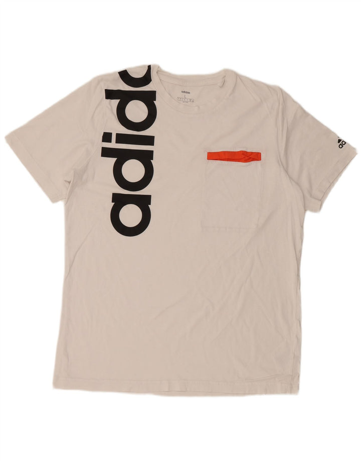 ADIDAS Mens Graphic T-Shirt Top Grande Algodão Branco
