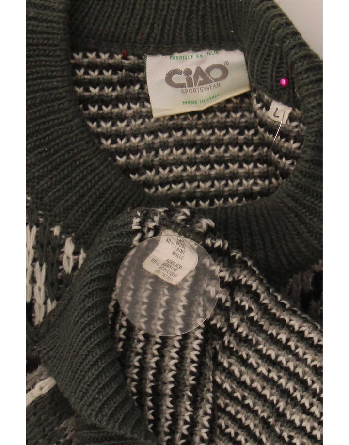 Suéter masculino Ciao com gola redonda, lã listrada verde grande