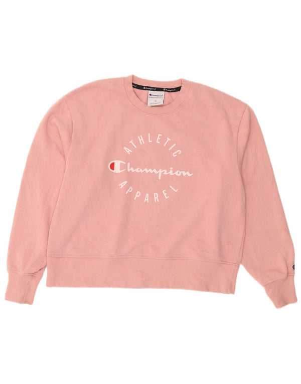 Champion feminino gráfico moletom jumper UK 14 médio algodão rosa