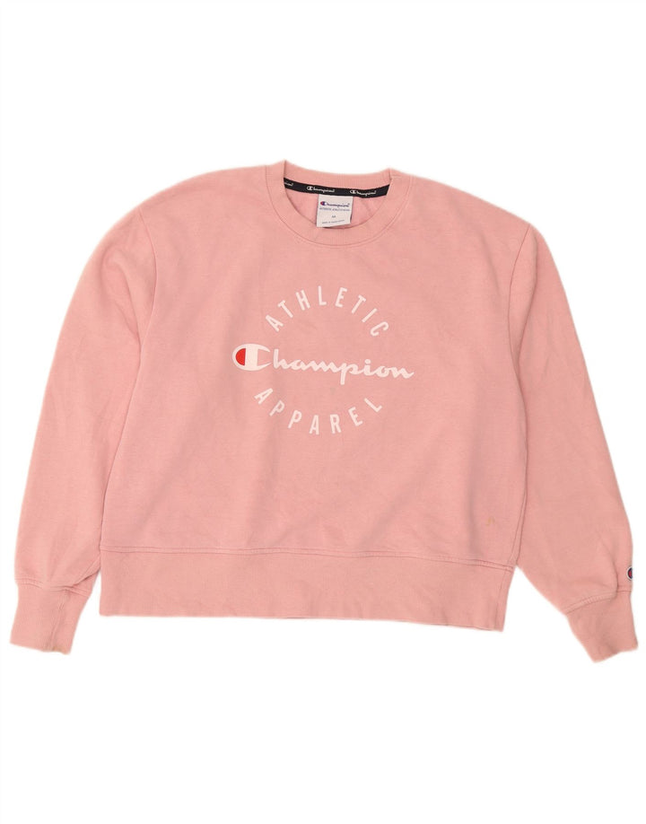 Champion feminino gráfico moletom jumper UK 14 médio algodão rosa